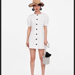 Off white Zara puff sleeve mini dress